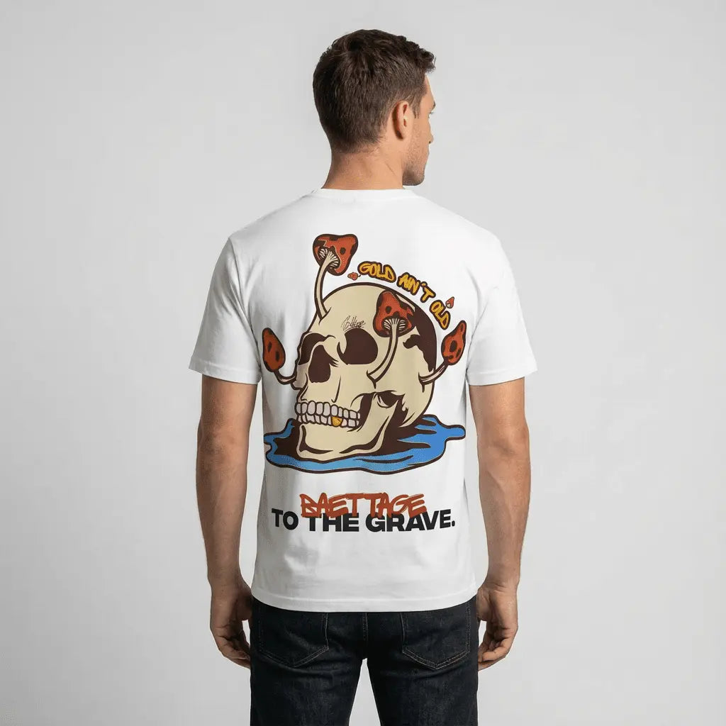 Baettage White Skull Design Short Sleeve T-Shirt Baettage Short sleeve t-shirt cotton, summer, t-shirt, tee, Vintage, white BAETTAGE CLOTHING