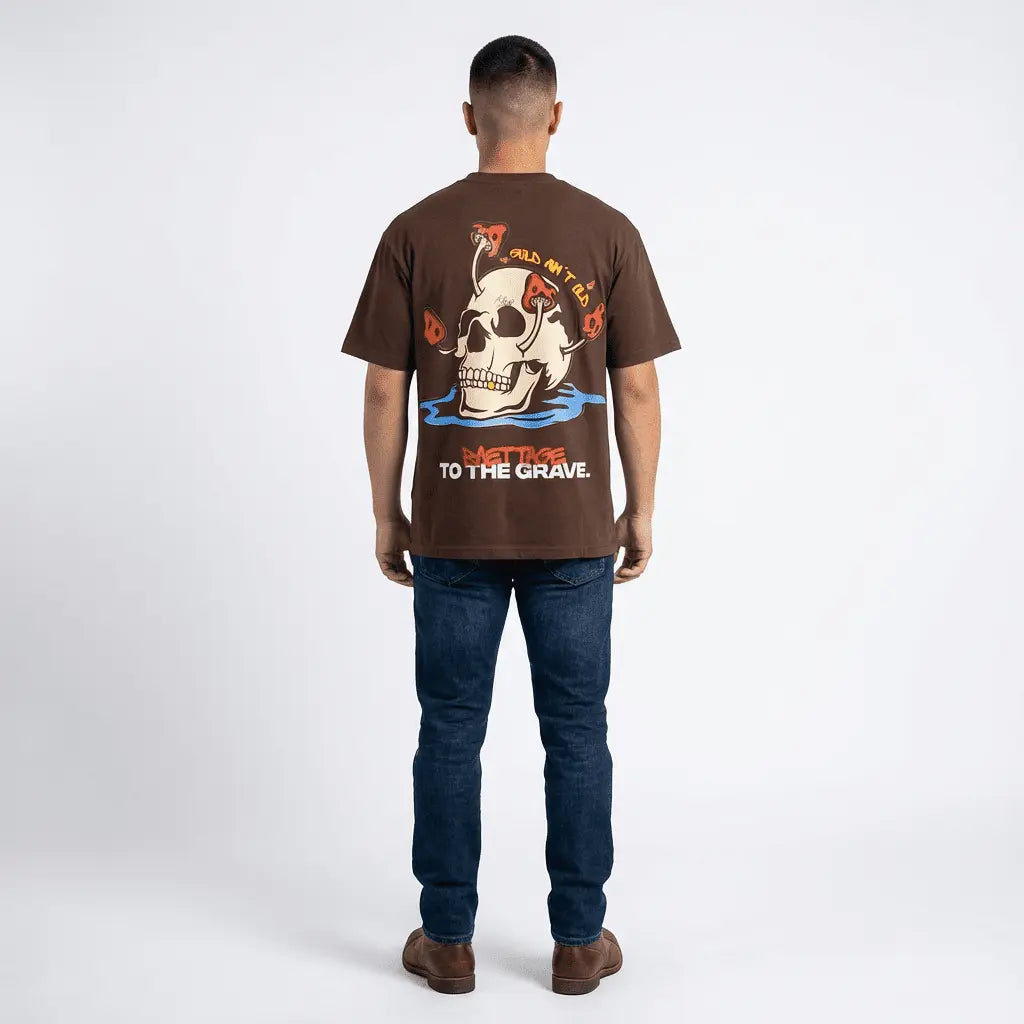 Baettage Brown Skull Design Short Sleeve T-Shirt Baettage Short sleeve t-shirt brown, cotton, summer, t-shirt, tee, Vintage BAETTAGE CLOTHING