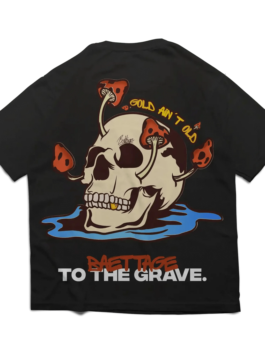 Baettage Heavywheight Hoodie Baettage Black Skull Design Short Sleeve T-Shirt