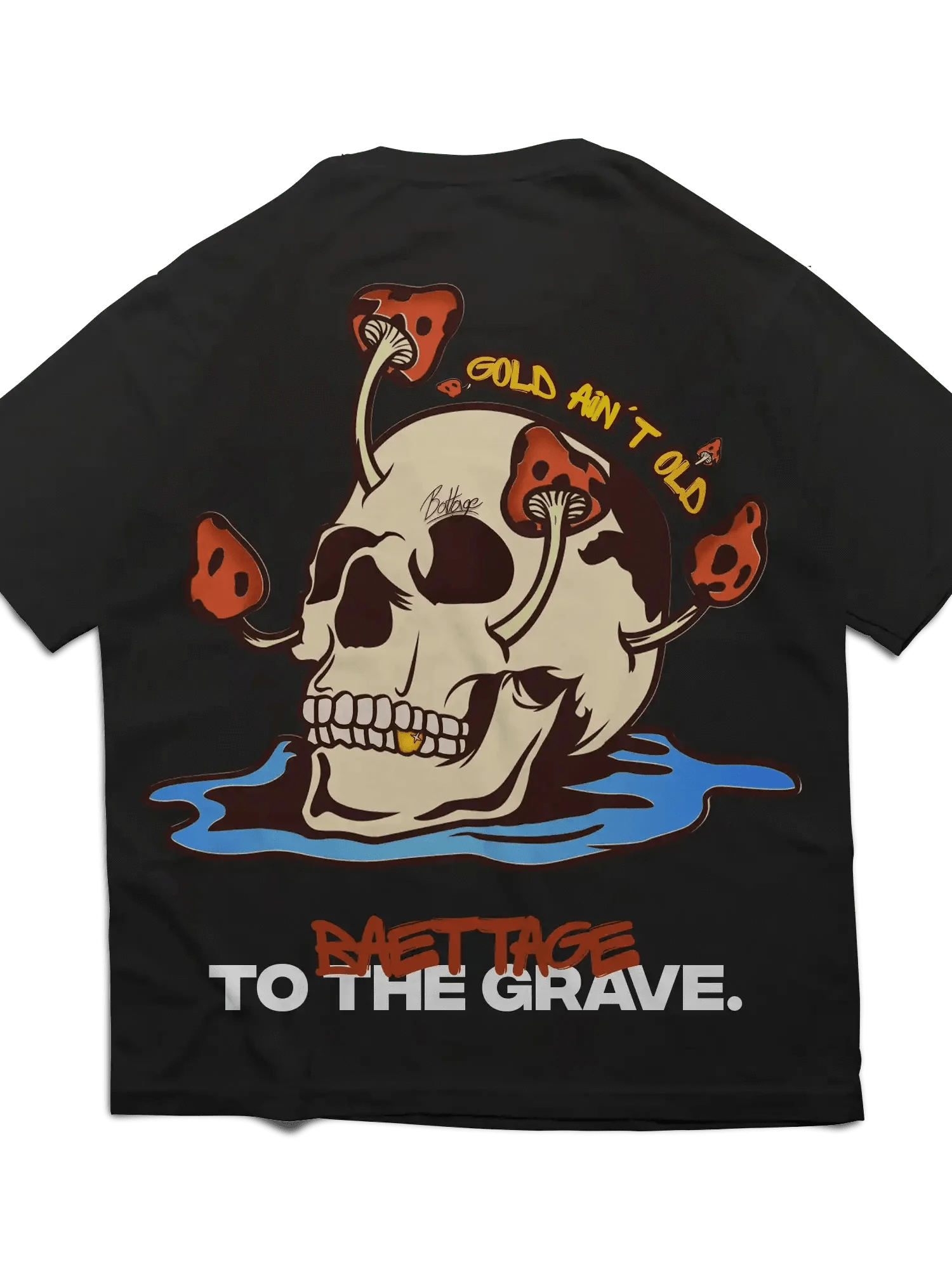 Baettage Heavywheight Hoodie Baettage Black Skull Design Short Sleeve T-Shirt