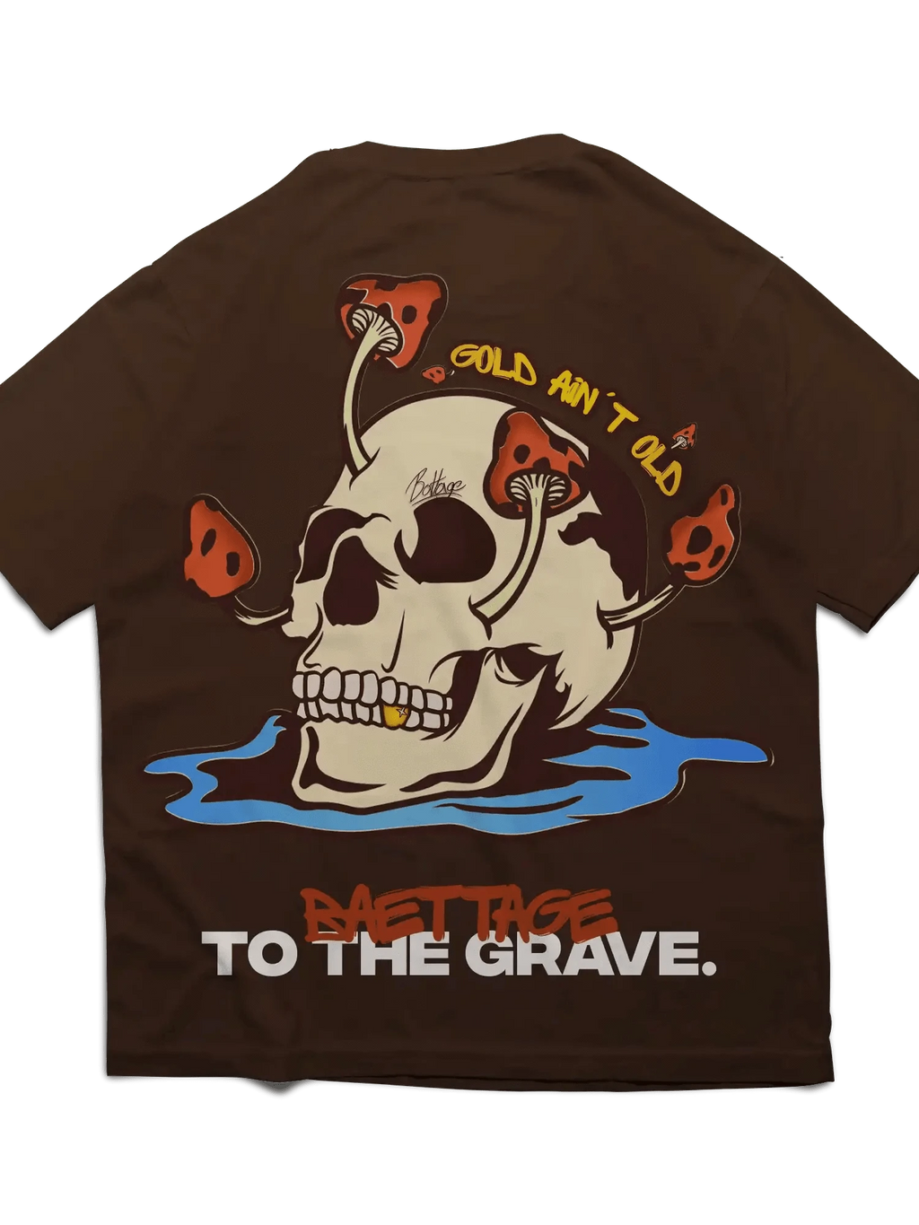 Baettage Short sleeve t-shirt Baettage Brown Skull Design Short Sleeve T-Shirt