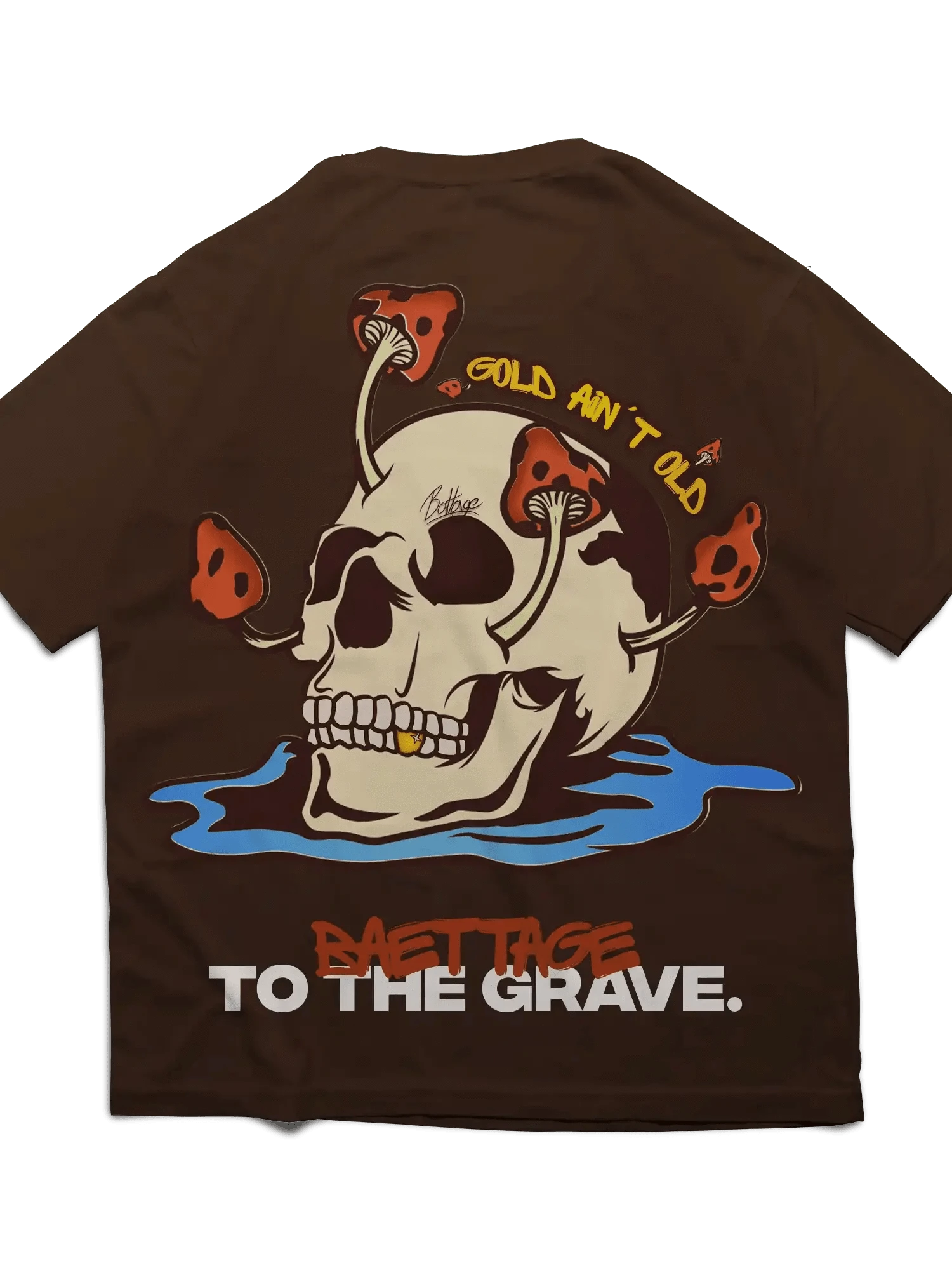 Baettage Short sleeve t-shirt Baettage Brown Skull Design Short Sleeve T-Shirt